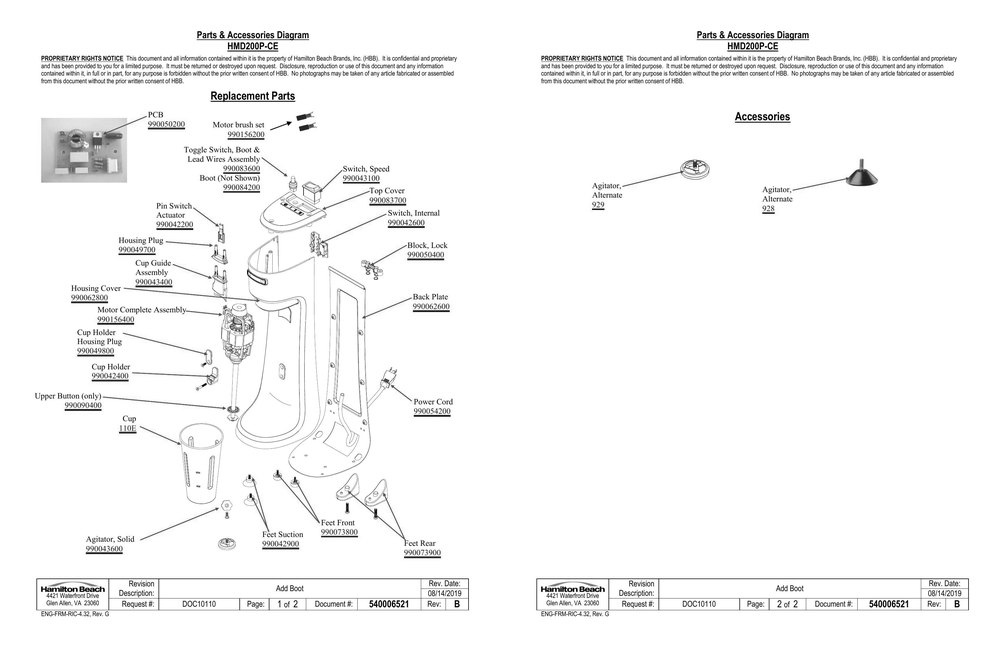 Diagram Diagram and Parts List for HMD200P-CE  Hamilton Beach Drink Mixer